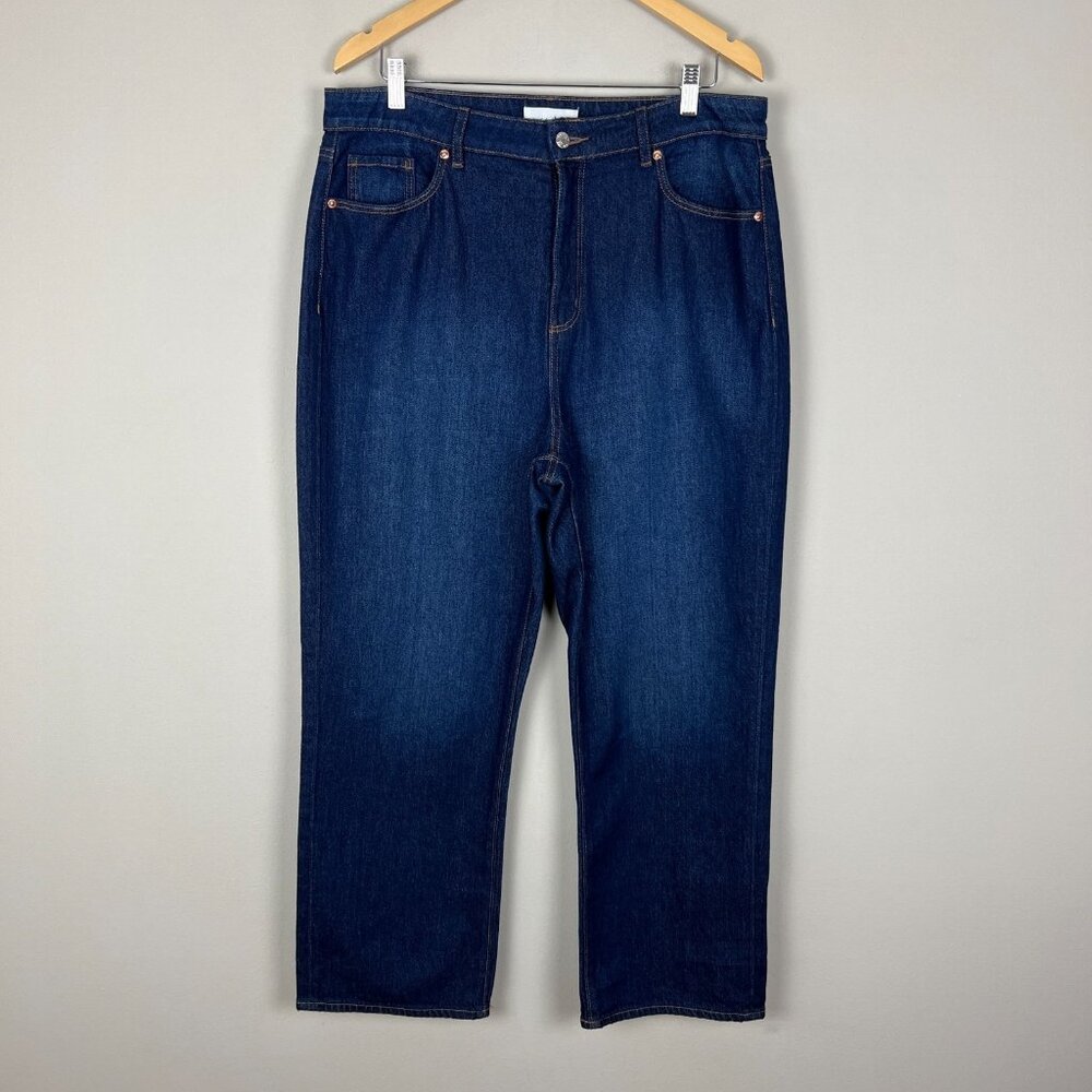 Loft The Straight Jeans Womens 14‎ Blue Dark Wash Stretch Denim Wide Pockets